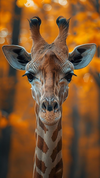 a giraffe with a giraffe in the background and the trees in the background