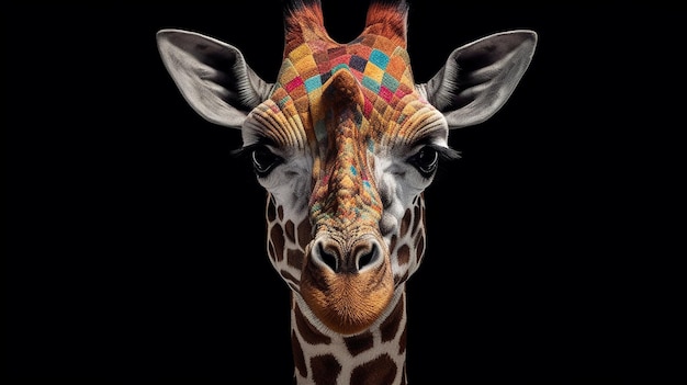 a giraffe with a giraffe face and a black background.