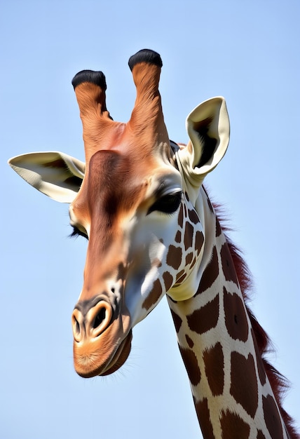 a giraffe with a giraffe  s head and the sky behind it