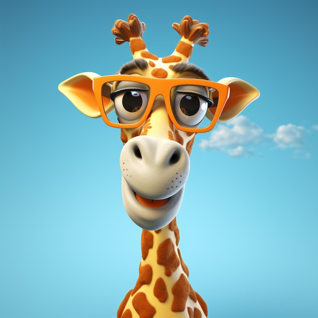 a giraffe with glasses that says giraffe on it