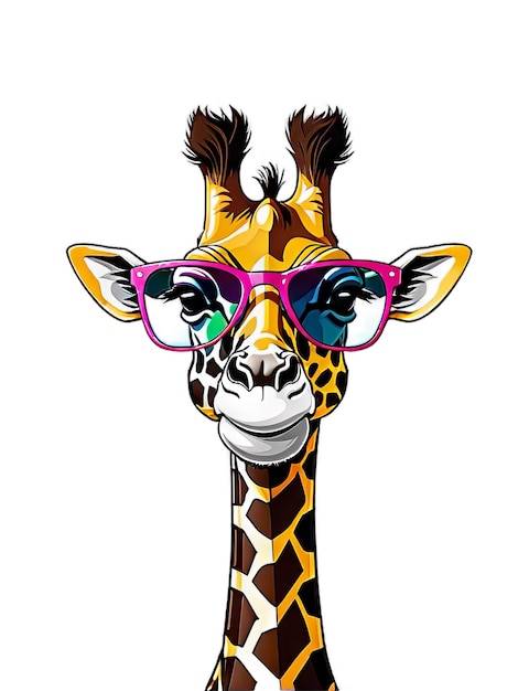 a giraffe with glasses that says giraffe on it