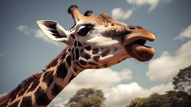 a giraffe with its mouth open