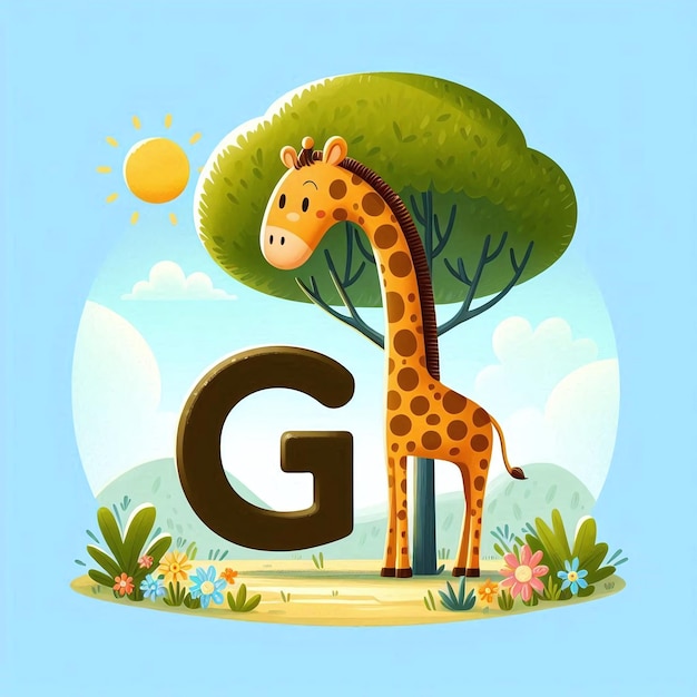 A giraffe with letter G next to it for kids