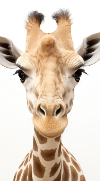 Giraffe with long head on a white background