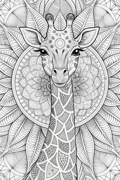 a giraffe with a pattern of the head and the word giraffe