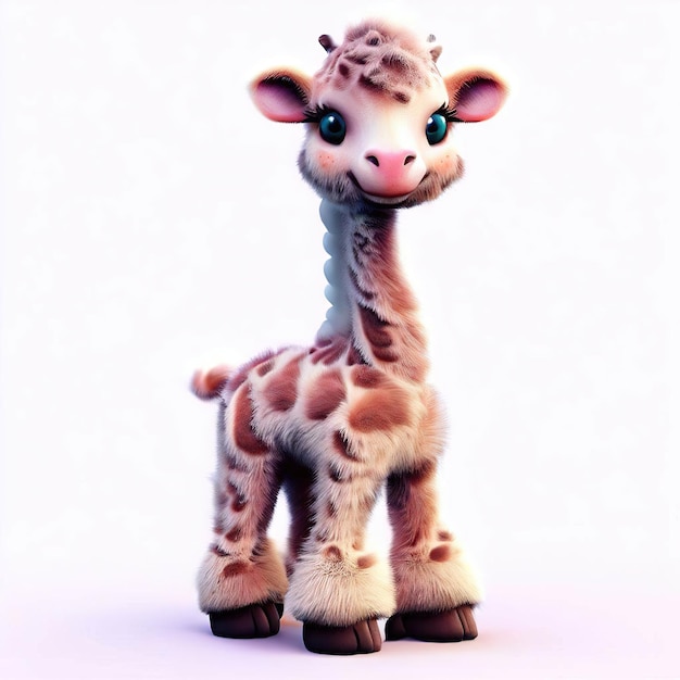 A giraffe with a pink background and a white background.