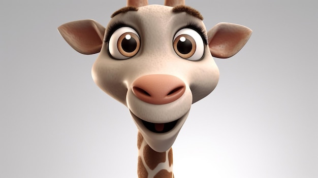 A giraffe with a pink nose and a nose is smiling.