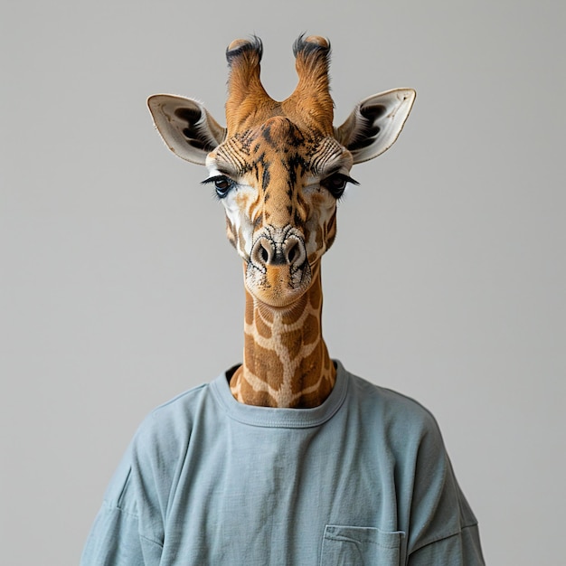 Photo a giraffe with a shirt that says giraffe on it