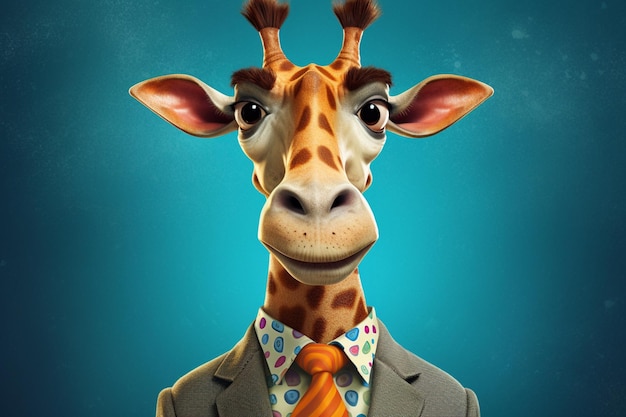 A giraffe with a suit and a shirt that says'giraffe '