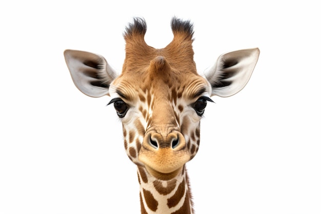 a giraffe with a white background and a white sky