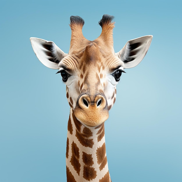 Giraffe with Whole Body on Light Blue Background