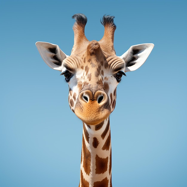 A Giraffe with Whole Body with Light Blue Backgro