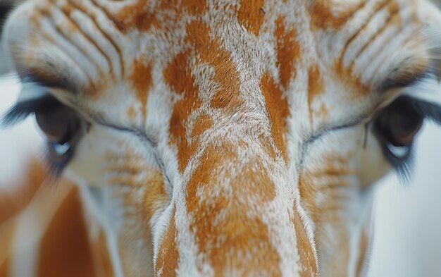 Photo a giraffe39s eye with long eyelashes stares intently at the camera