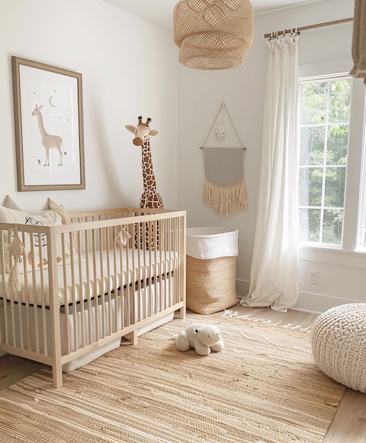 A Giraffes Dream A Nursery with a Zebra Print and a White Rug Generative AI