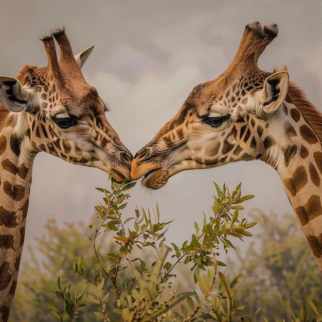 Photo giraffes enjoying a communal feast in the wild