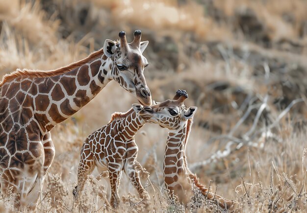 Photo giraffes family in the savannah