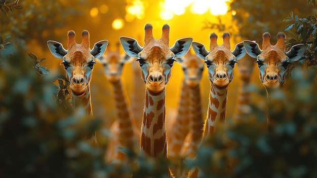 Photo giraffes in the sunset