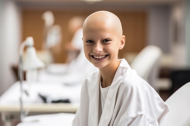 Girl after cancer bald head