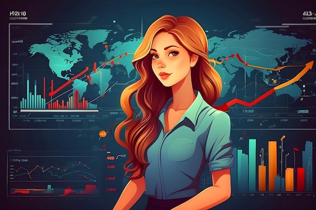 A girl analyze stock market