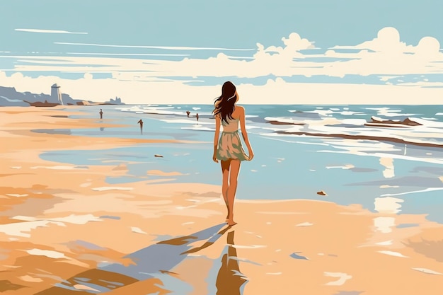 Girl on beach vector AI generative