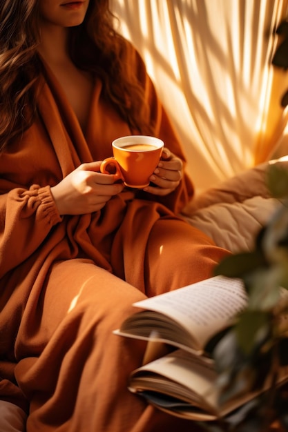 Girl in bed with book