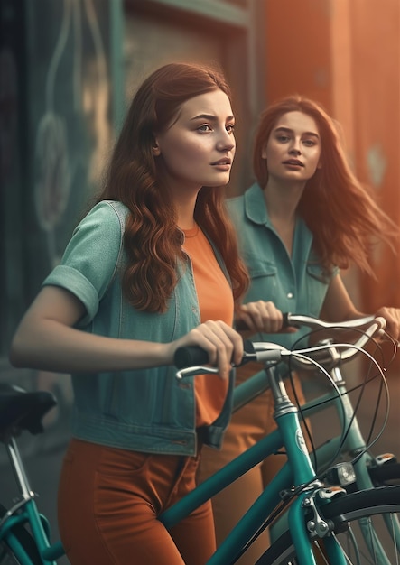 Girl on bicycle Illustration AI Generative