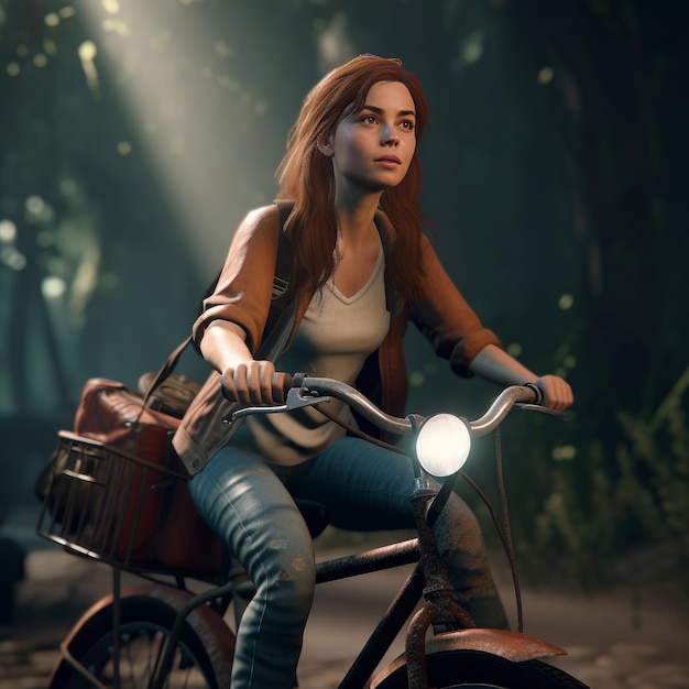 Girl on bicycle Illustration AI Generative