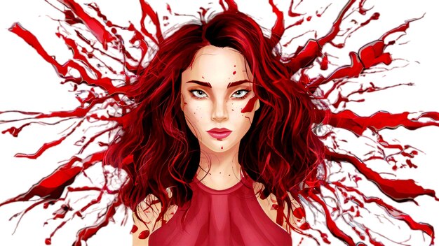 Girl in Blood Background Image Three Dimensional Blood Splash and 3D Girl