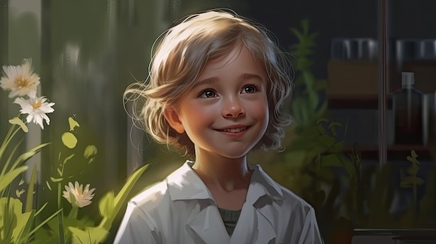 Girl in botanist illustration by generative AI