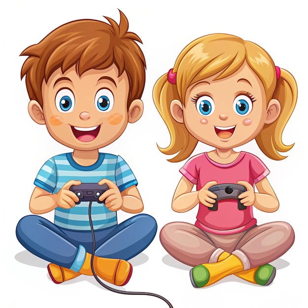 Photo girl and boy playing as game characters