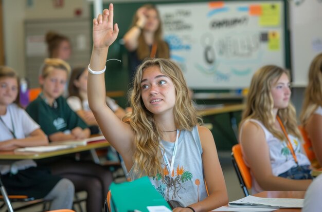 Photo a girl in a class with the number 7 on her shirt