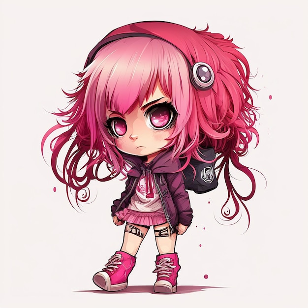 Girl cute Chibi pink hair anime Ai generated art