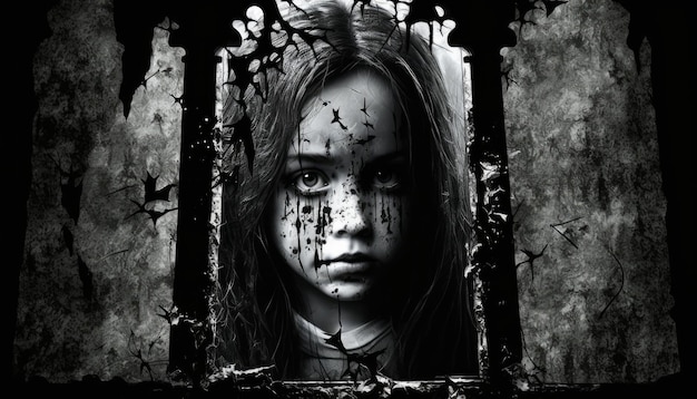 A girl in dark gothic girl horror darkest image generative AI