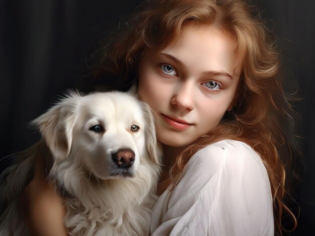 Photo girl and dog portrait