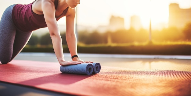 Photo girl doing fitness outside generative ai