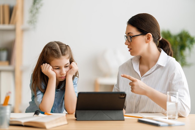 Girl doing homework or online education