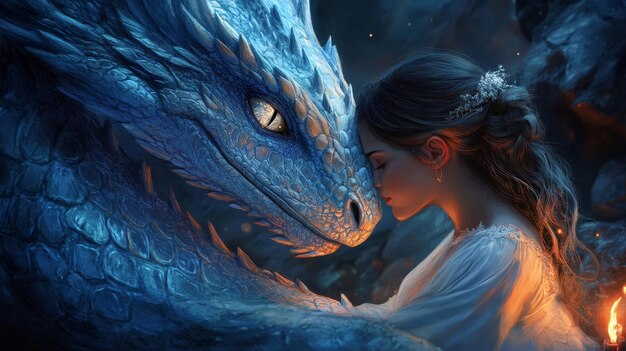 Photo a girl and dragon are looking at a woman with a dragon in her hand