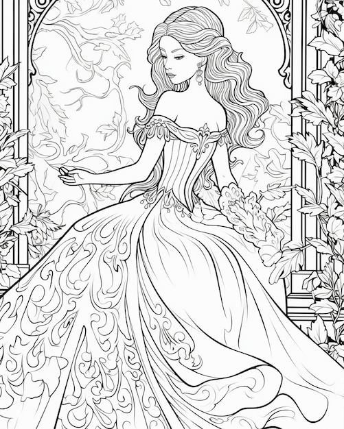 Girl in a Dress Coloring Pages Art