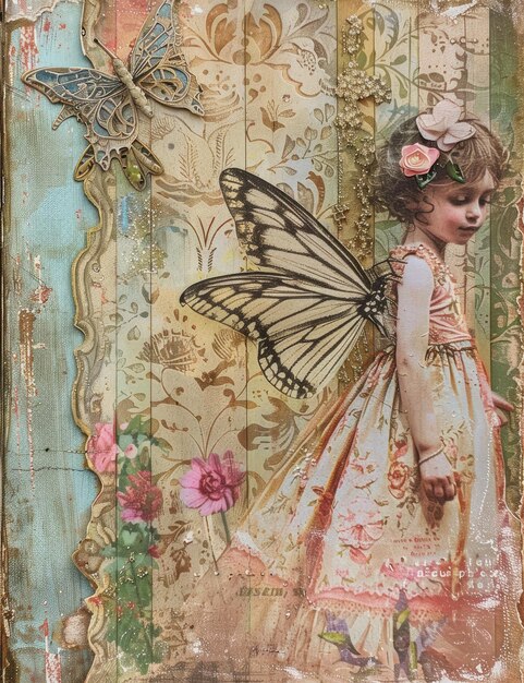 a girl in a dress with a butterfly on the front of it