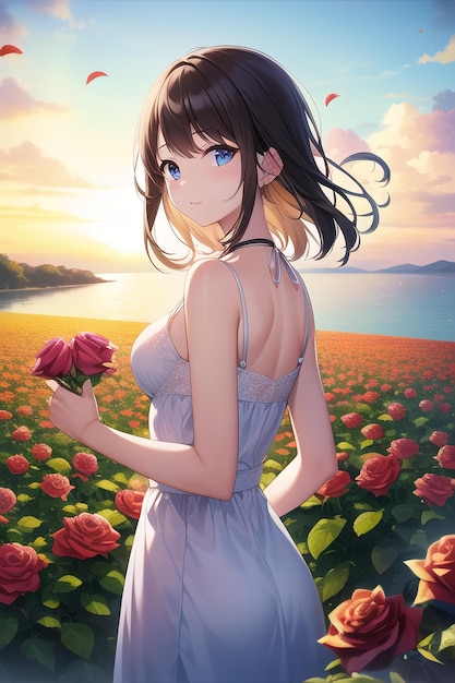 A girl in a dress with a flower in her hair