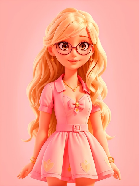 Girl Dressed in Pink on a Pink Background in 3D Animation Style