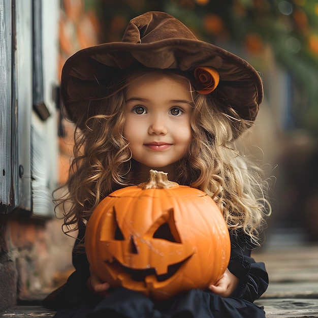 Girl dressed up as a witch for Halloween