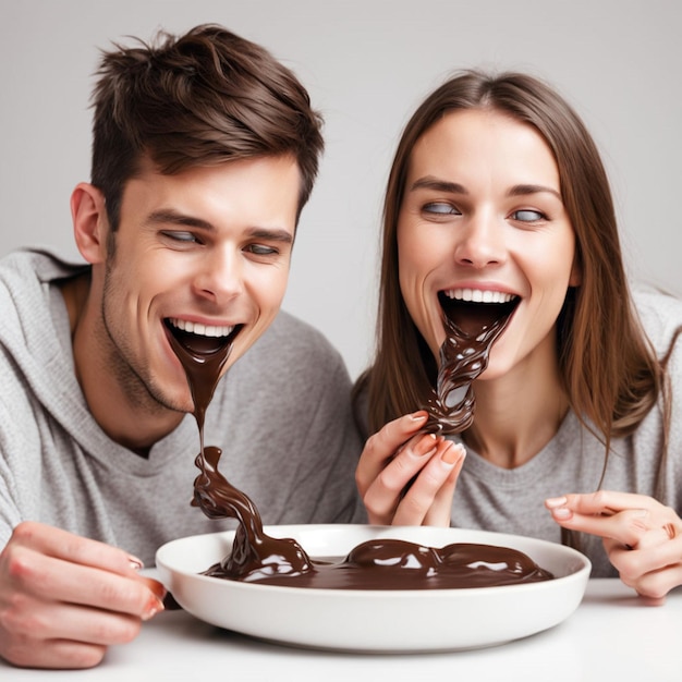 Photo girl eating chocolate