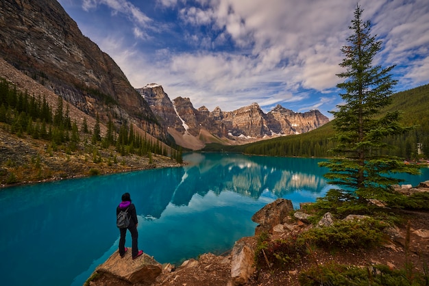 Girl enjoying Moraine Lake