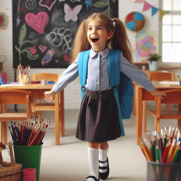 Girl excited to enter her art classroom