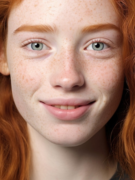 Photo girl face with detailed skin texture