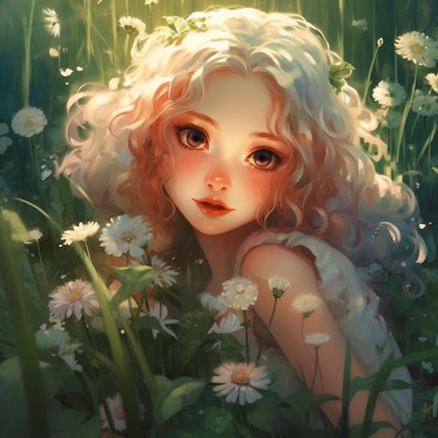 A girl in a field of daisies