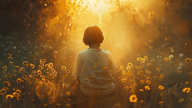 a girl in a field of dandelions