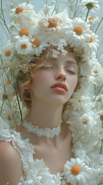 a girl in a field of flowers