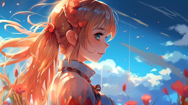 A girl in a field of flowers